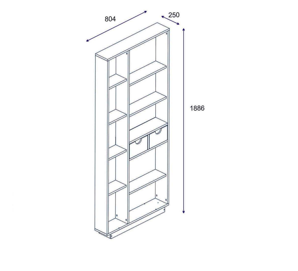 Bibliotecă Luma, Diverse culori, 80x25x189 cm - Alb - Nuc | SKU: 550ARN1602 | Bibliotecă Luma, 80x25x189 cm, varianta Alb - Nuc, produs pentru amenajarea locuinței, disponibil online în România la CasaMob