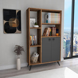 Biblioteca Meldan Stil Scandinav cu 7 Rafturi si 2 Usi, 80x25x135.6 cm - Nuc, SKU 550ARN1650