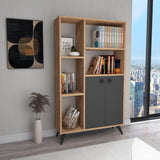 Biblioteca Meldan Stil Scandinav cu 7 Rafturi si 2 Usi, 80x25x135.6 cm - Antracit, SKU 550ARN1650