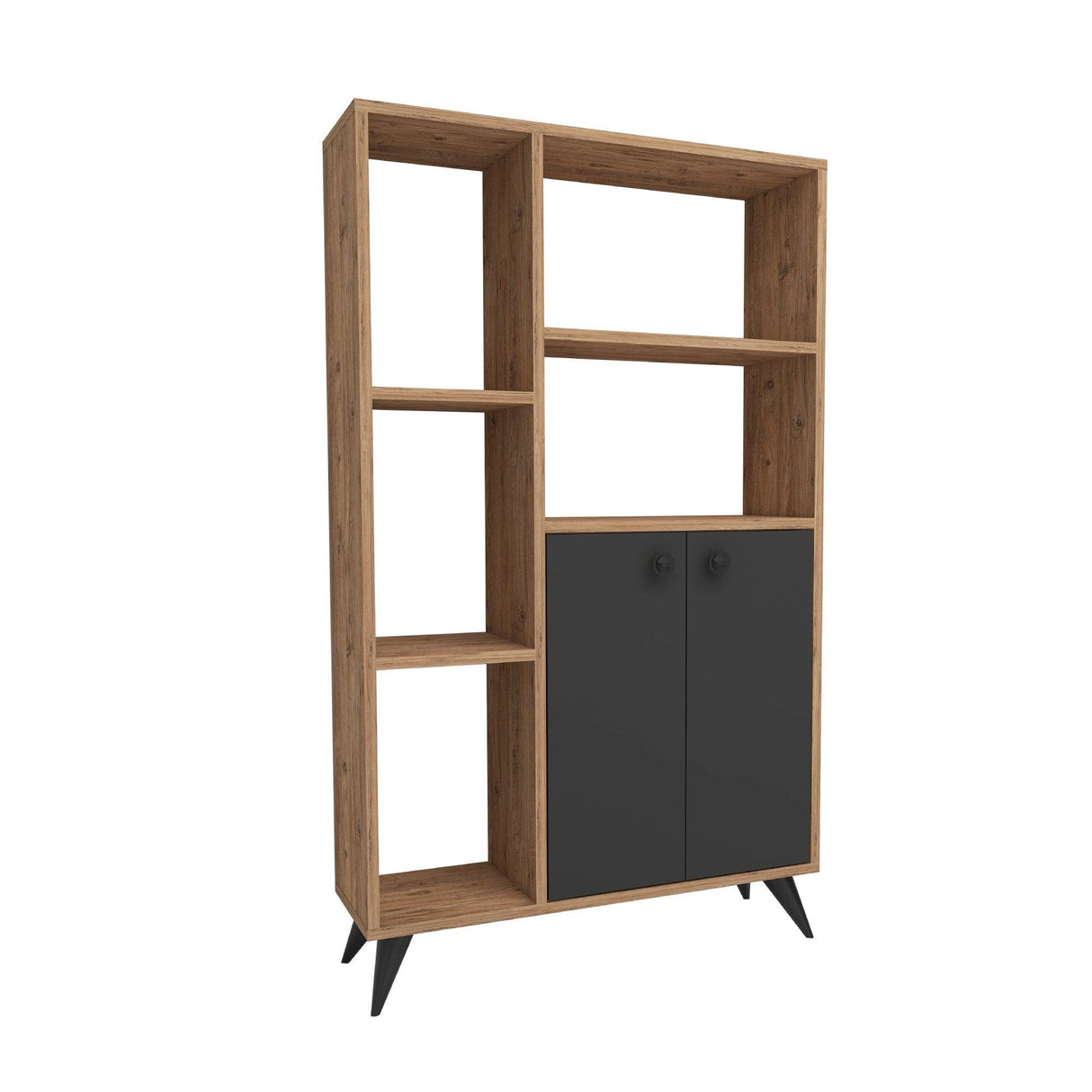 Biblioteca Meldan Stil Scandinav cu 7 Rafturi si 2 Usi, 80x25x135.6 cm - Antracit, SKU 550ARN1650
