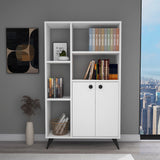 Biblioteca Meldan Stil Scandinav cu 7 Rafturi si 2 Usi, 80x25x135.6 cm - Alb, SKU 550ARN1650