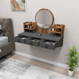 Masa de machiaj Polina cu 3 Sertare si Oglinda, 90 x 75 x 37 cm - Antracit de nuc deschis, SKU 550ARN2758