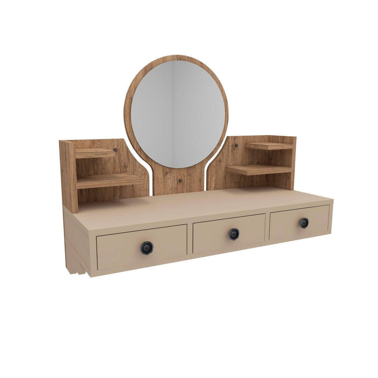 Masa de machiaj Polina cu 3 Sertare si Oglinda, 90 x 75 x 37 cm - Atlantic Pine Beige, SKU 550ARN2758