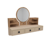 Masa de machiaj Polina cu 3 Sertare si Oglinda, 90 x 75 x 37 cm - Atlantic Pine Beige, SKU 550ARN2758