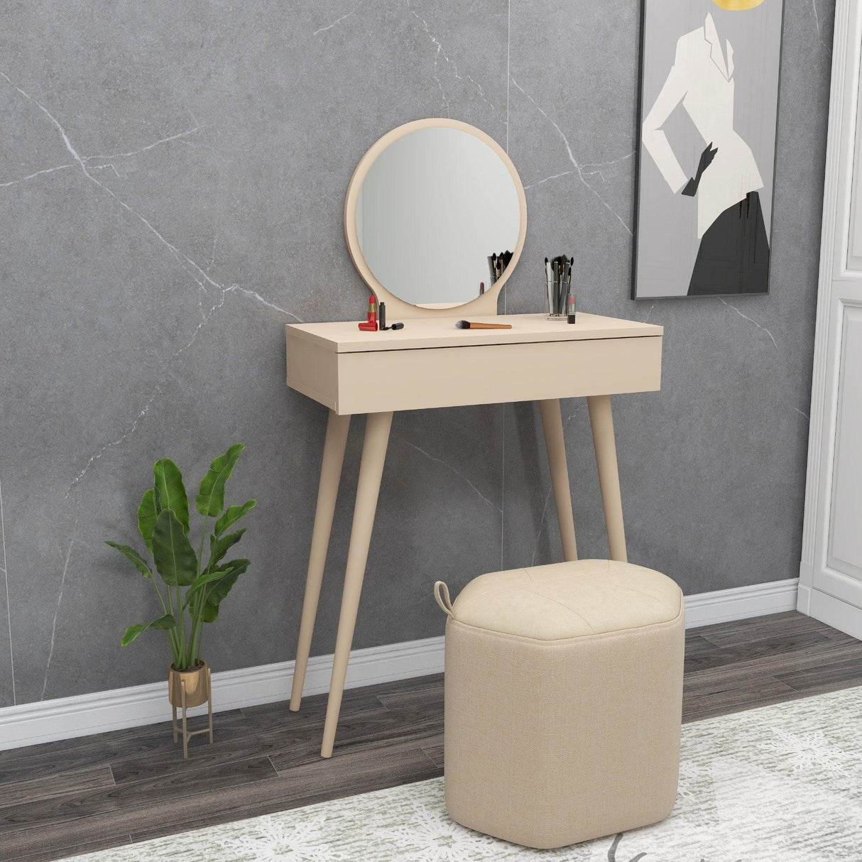 Masa de machiaj Elegant  Siena cu Sertar si cu Oglinda, 72 x 130 x 35 cm - Bej, SKU 550ARN2774