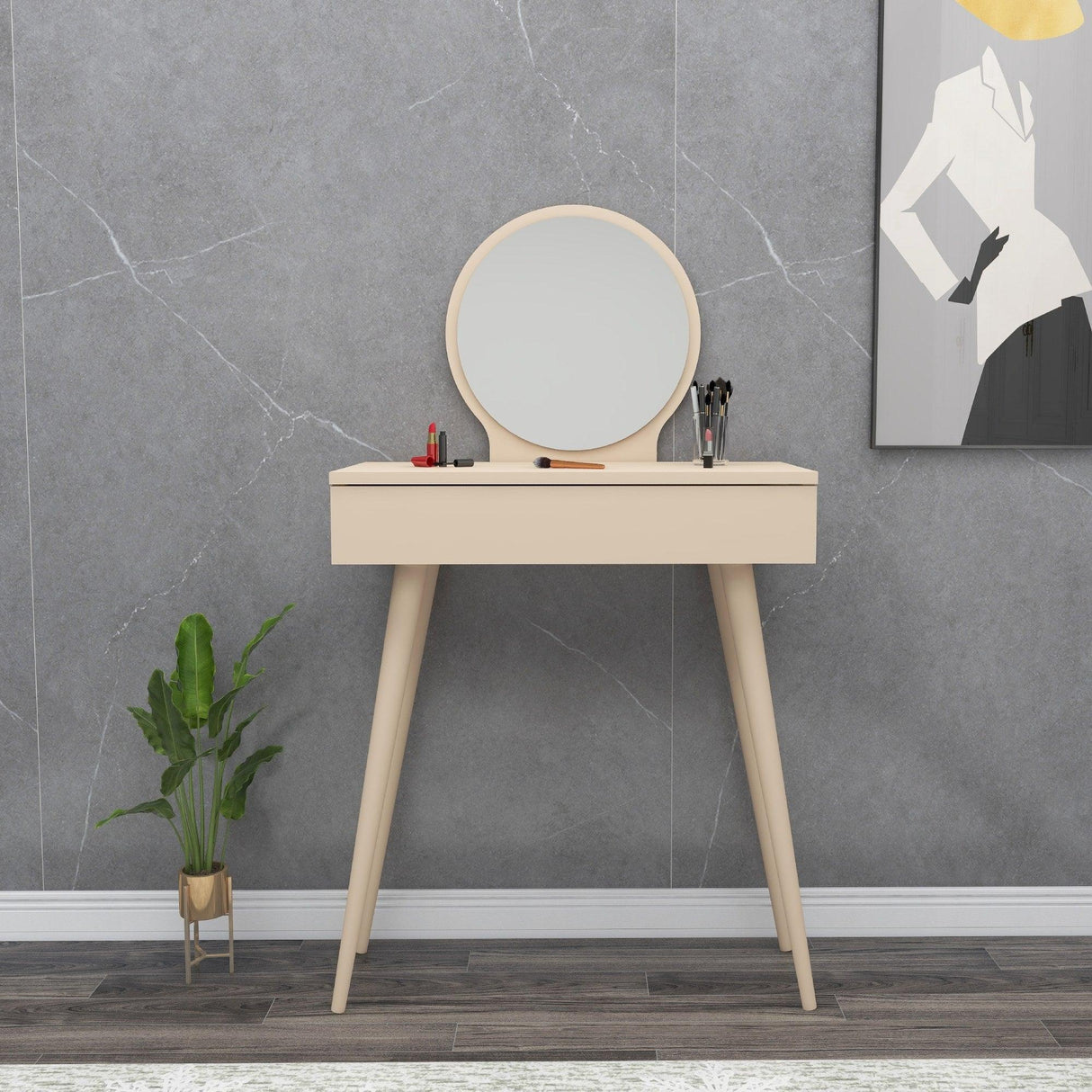 Masa de machiaj Elegant  Siena cu Sertar si cu Oglinda, 72 x 130 x 35 cm - Bej, SKU 550ARN2774