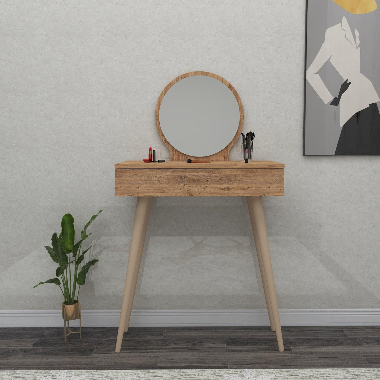 Masa de machiaj Elegant  Siena cu Sertar si cu Oglinda, 72 x 130 x 35 cm - Crem, SKU 550ARN2774