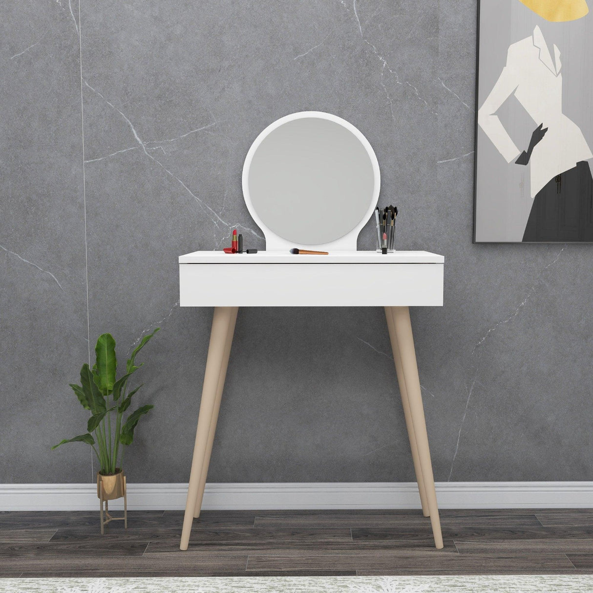 Masa de machiaj Elegant  Siena cu Sertar si cu Oglinda, 72 x 130 x 35 cm - Alb, SKU 550ARN2774