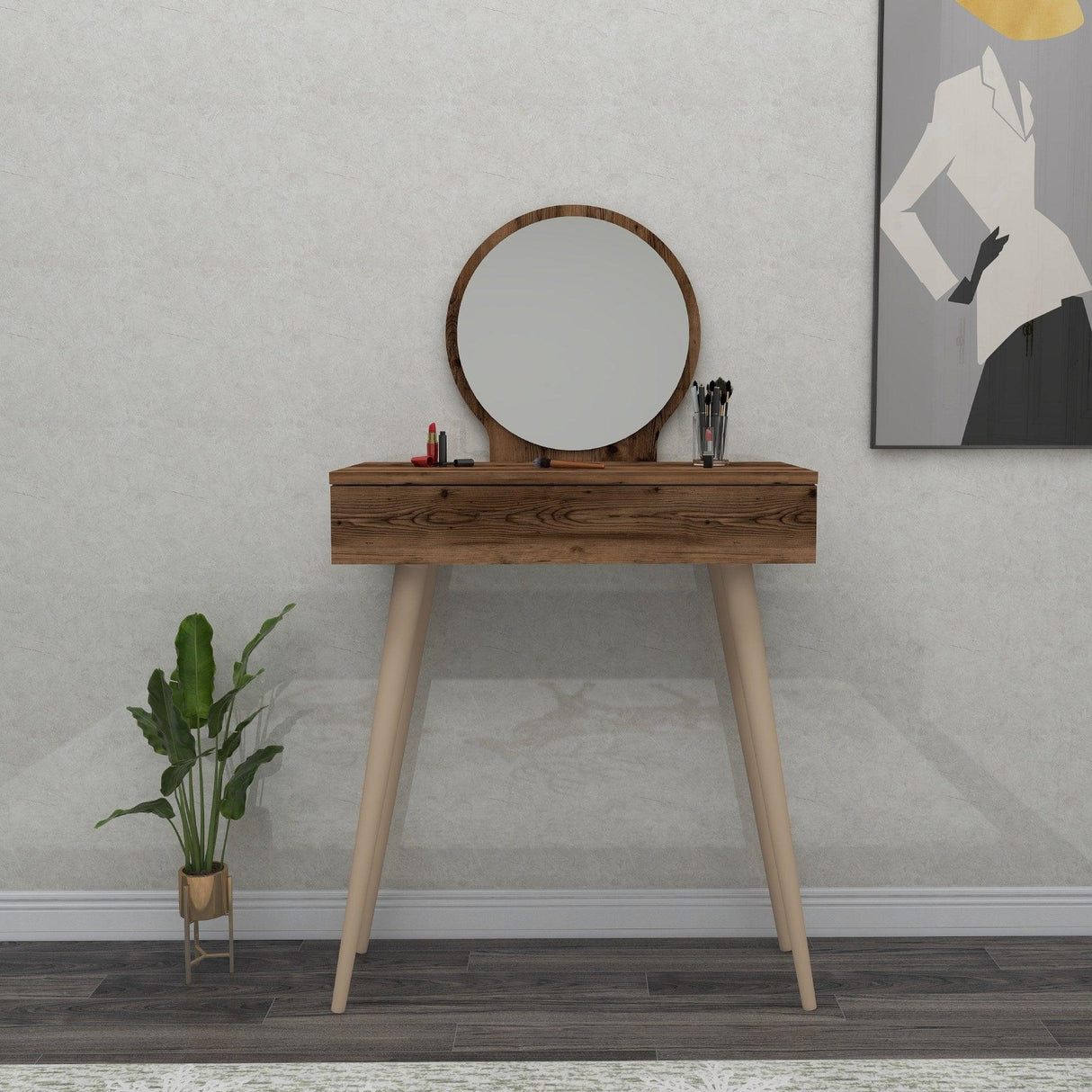 Masa de machiaj Elegant  Siena cu Sertar si cu Oglinda, 72 x 130 x 35 cm - Maro, SKU 550ARN2774