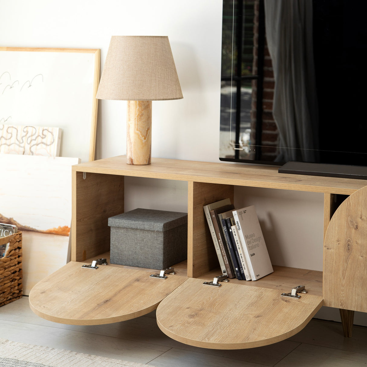 Comodă TV Mesta - Sapphire Oak v2, Stejar, 180x35x50 cm