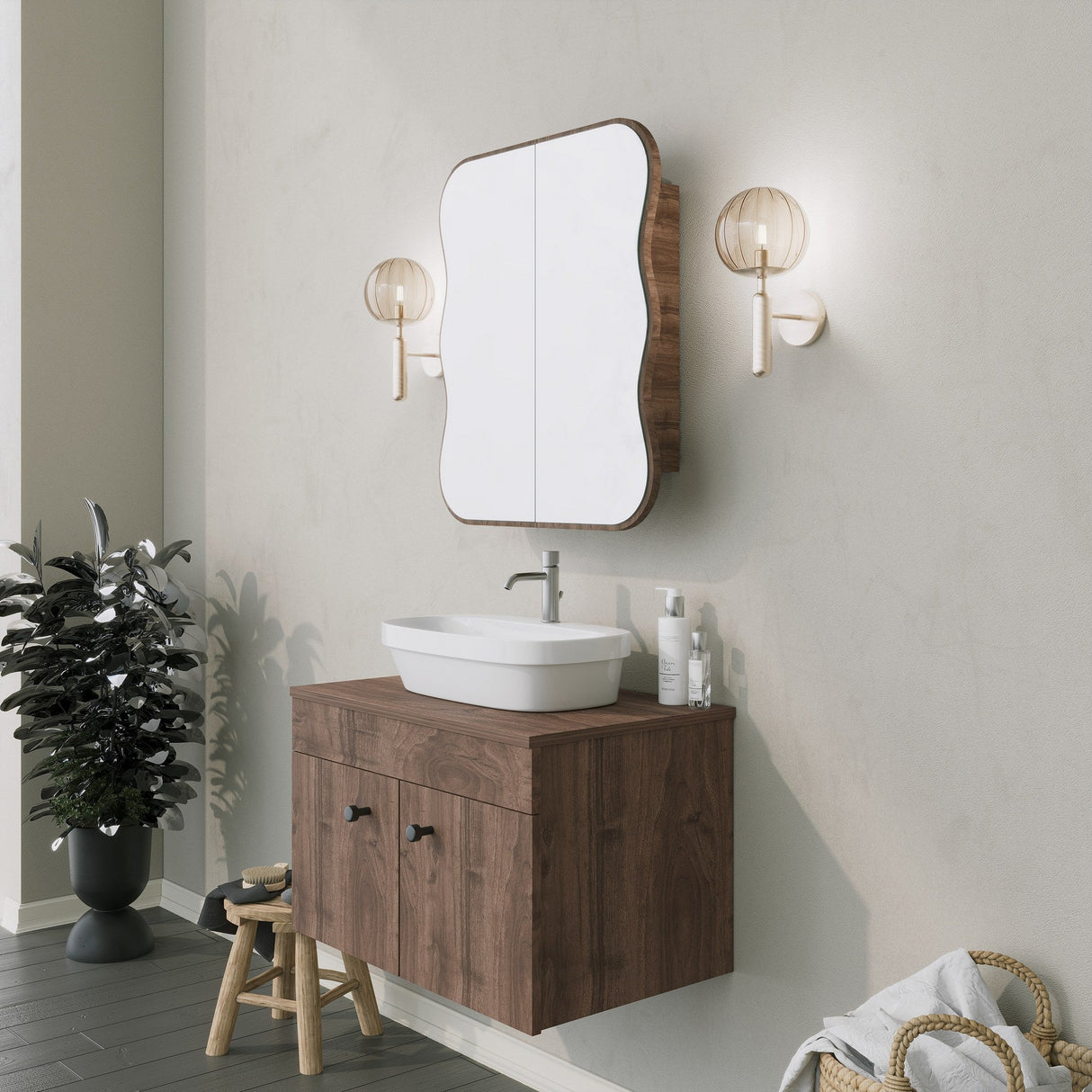 Dulap de baie Day Dream, Diverse culori - Nuc | SKU: 552NOS1217 | Dulap de baie Day Dream, varianta Nuc, produs pentru amenajarea locuinței, disponibil online în România la CasaMob