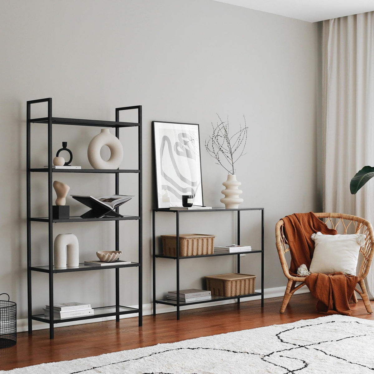 Biblioteca K100, Negru, 30x165x80 cm, SKU 552NOS1303