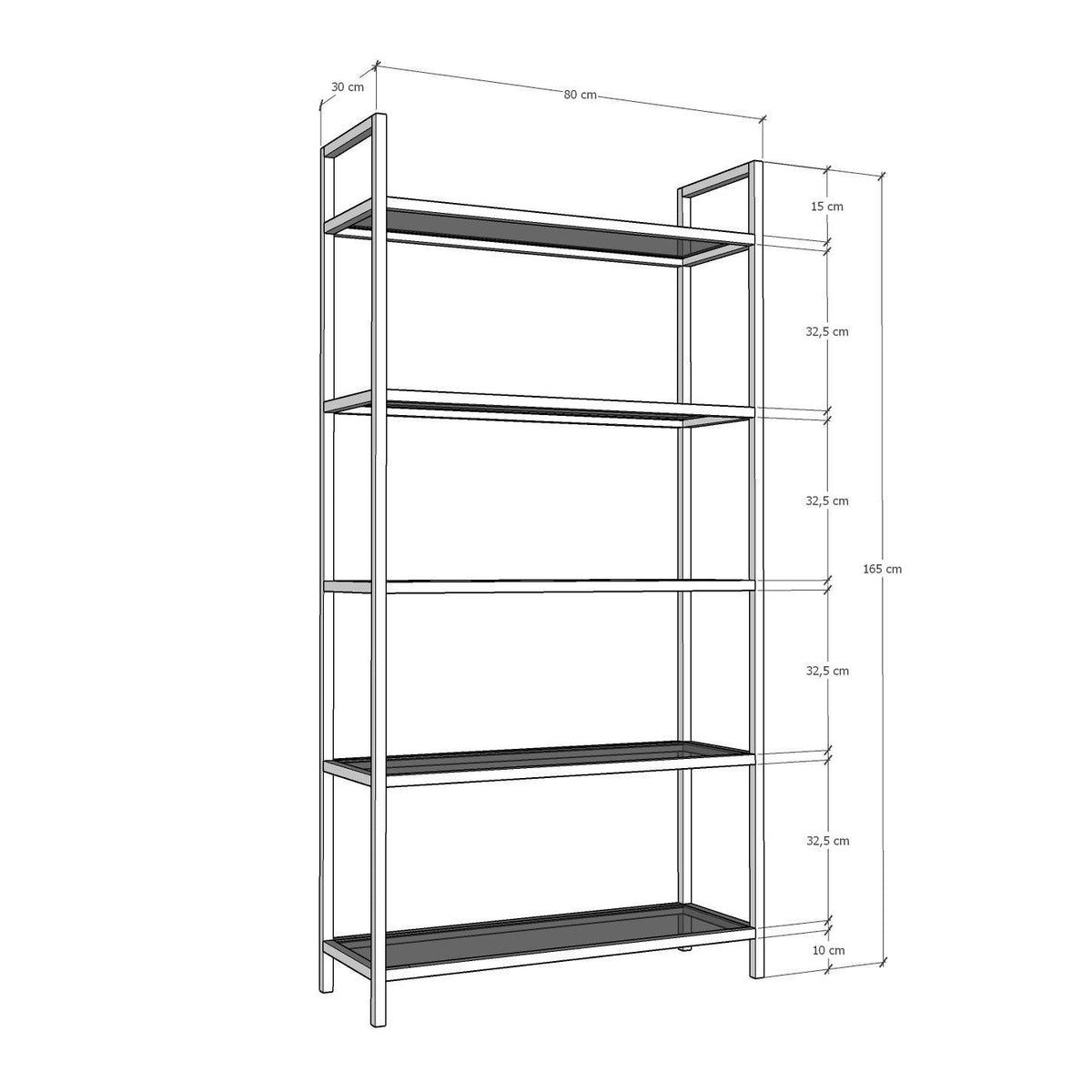 Biblioteca K100, Negru, 30x165x80 cm, SKU 552NOS1303