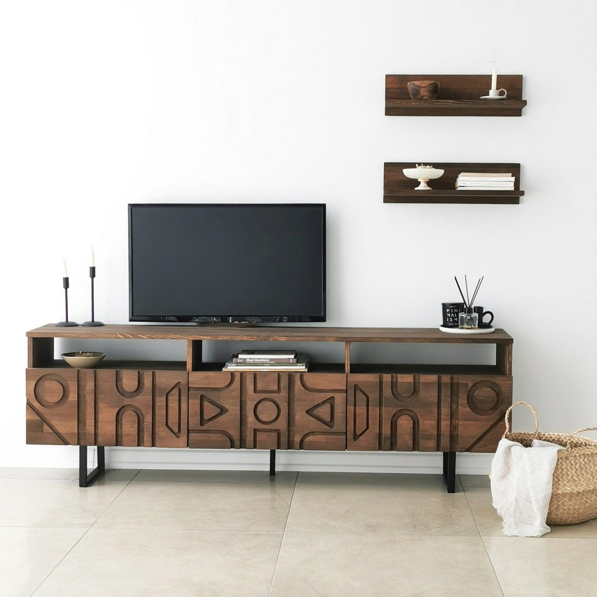 Comoda TV Aristo - Walnut, Nuc, 3 piese