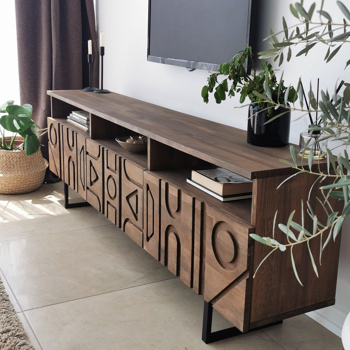Comoda TV Aristo - Walnut, Nuc, 3 piese