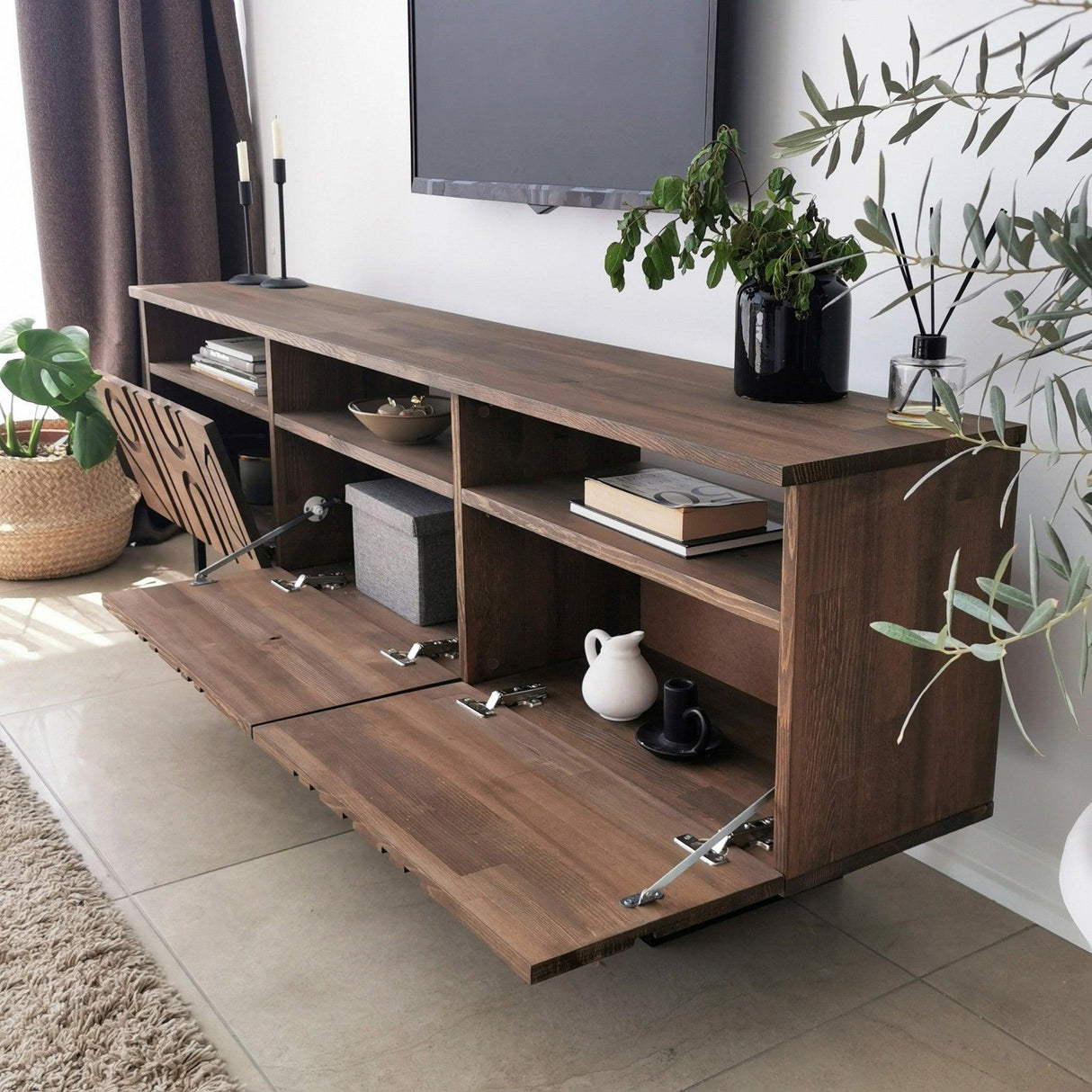 Comoda TV Aristo - Walnut, Nuc, 3 piese