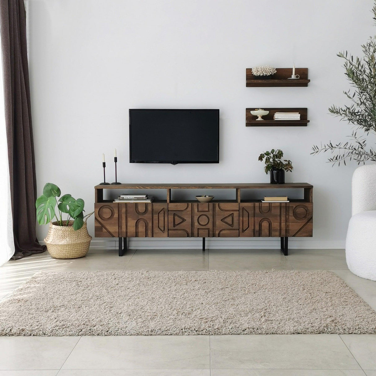 Comoda TV Aristo - Walnut, Nuc, 3 piese
