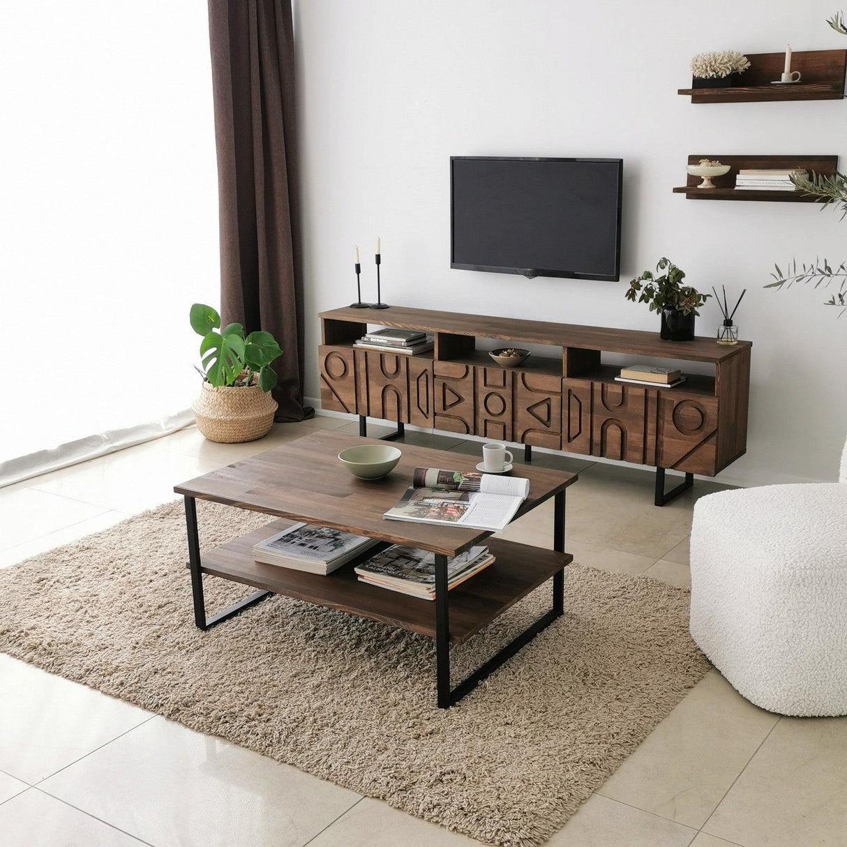 Comoda TV Aristo - Walnut, Nuc, 3 piese
