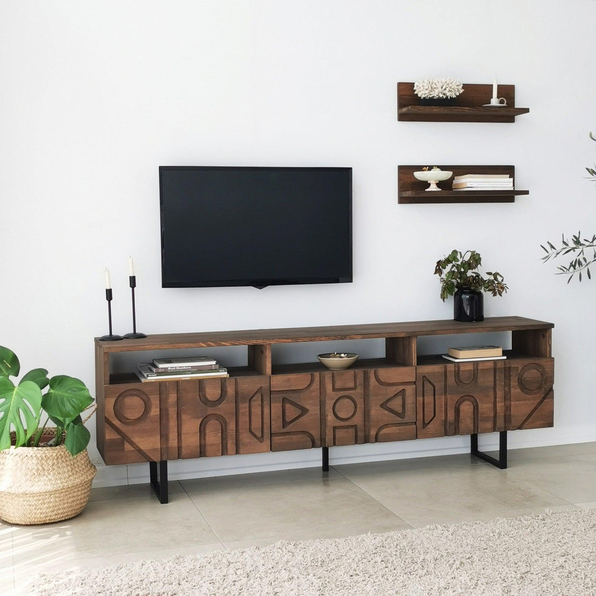 Comoda TV Aristo - Walnut, Nuc, 3 piese