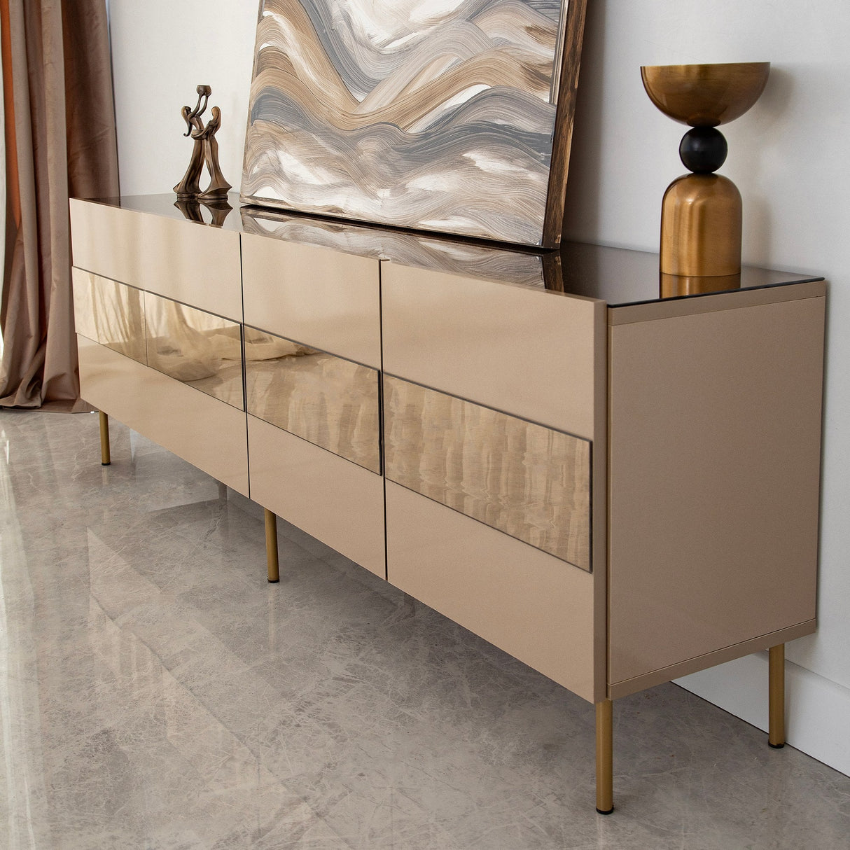 Comodă TV Leon, Diverse culori, 180x35x59 cm - Bronz - Auriu | SKU: 552NOS1527 | Comodă TV Leon, 180x35x59 cm, varianta Bronz - Auriu, produs pentru amenajarea locuinței, disponibil online în România la CasaMob
