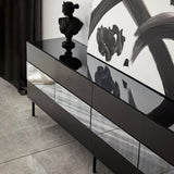 Comodă TV Leon, Diverse culori, 180x35x59 cm - Negru - Fumuriu | SKU: 552NOS1528 | Comodă TV Leon, 180x35x59 cm, varianta Negru - Fumuriu, produs pentru amenajarea locuinței, disponibil online în România la CasaMob