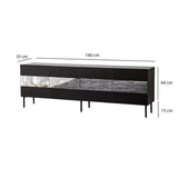 Comodă TV Leon, Diverse culori, 180x35x59 cm - Negru - Fumuriu | SKU: 552NOS1528 | Comodă TV Leon, 180x35x59 cm, varianta Negru - Fumuriu, produs pentru amenajarea locuinței, disponibil online în România la CasaMob