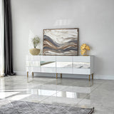 Comodă TV Leon, Diverse culori, 180x35x59 cm - Alb - Auriu | SKU: 552NOS1530 | Comodă TV Leon, 180x35x59 cm, varianta Alb - Auriu, produs pentru amenajarea locuinței, disponibil online în România la CasaMob