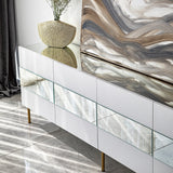 Comodă TV Leon, Diverse culori, 180x35x59 cm - Alb - Auriu | SKU: 552NOS1530 | Comodă TV Leon, 180x35x59 cm, varianta Alb - Auriu, produs pentru amenajarea locuinței, disponibil online în România la CasaMob