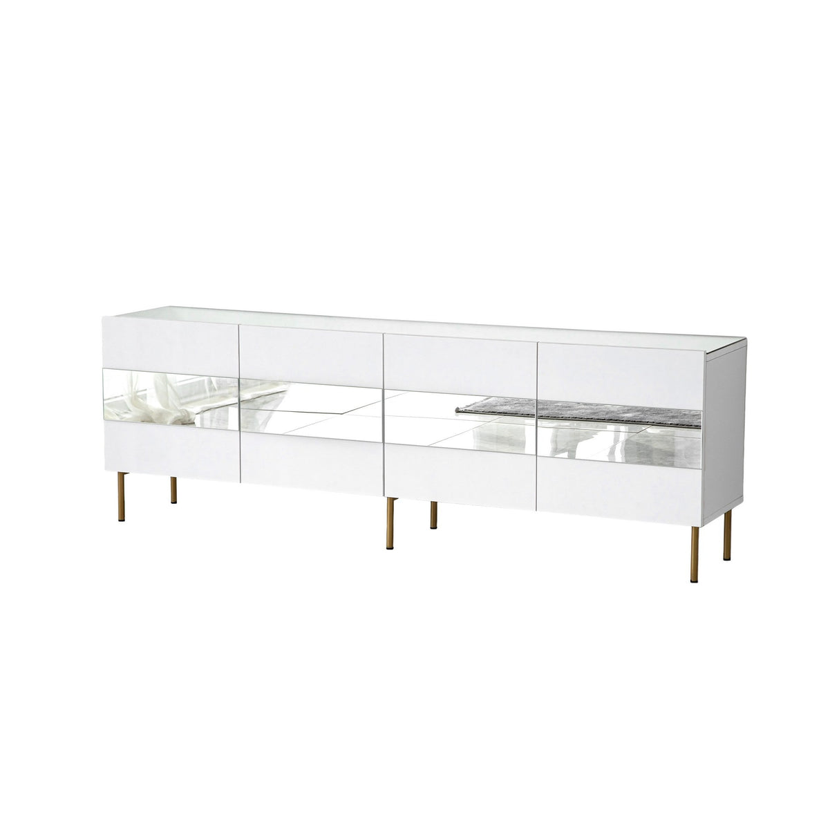 Comodă TV Leon, Diverse culori, 180x35x59 cm - Alb - Auriu | SKU: 552NOS1530 | Comodă TV Leon, 180x35x59 cm, varianta Alb - Auriu, produs pentru amenajarea locuinței, disponibil online în România la CasaMob
