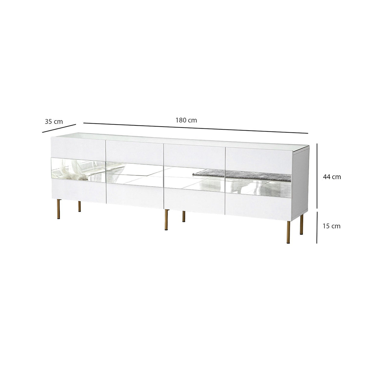 Comodă TV Leon, Diverse culori, 180x35x59 cm - Alb - Auriu | SKU: 552NOS1530 | Comodă TV Leon, 180x35x59 cm, varianta Alb - Auriu, produs pentru amenajarea locuinței, disponibil online în România la CasaMob