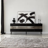 Comodă TV Leon, Diverse culori, 180x35x59 cm - Negru - Fumuriu | SKU: 552NOS1528 | Comodă TV Leon, 180x35x59 cm, varianta Negru - Fumuriu, produs pentru amenajarea locuinței, disponibil online în România la CasaMob