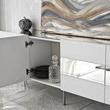 Comodă TV Leon, Diverse culori, 180x35x59 cm - Alb - Argintiu | SKU: 552NOS1531 | Comodă TV Leon, 180x35x59 cm, varianta Alb - Argintiu, produs pentru amenajarea locuinței, disponibil online în România la CasaMob