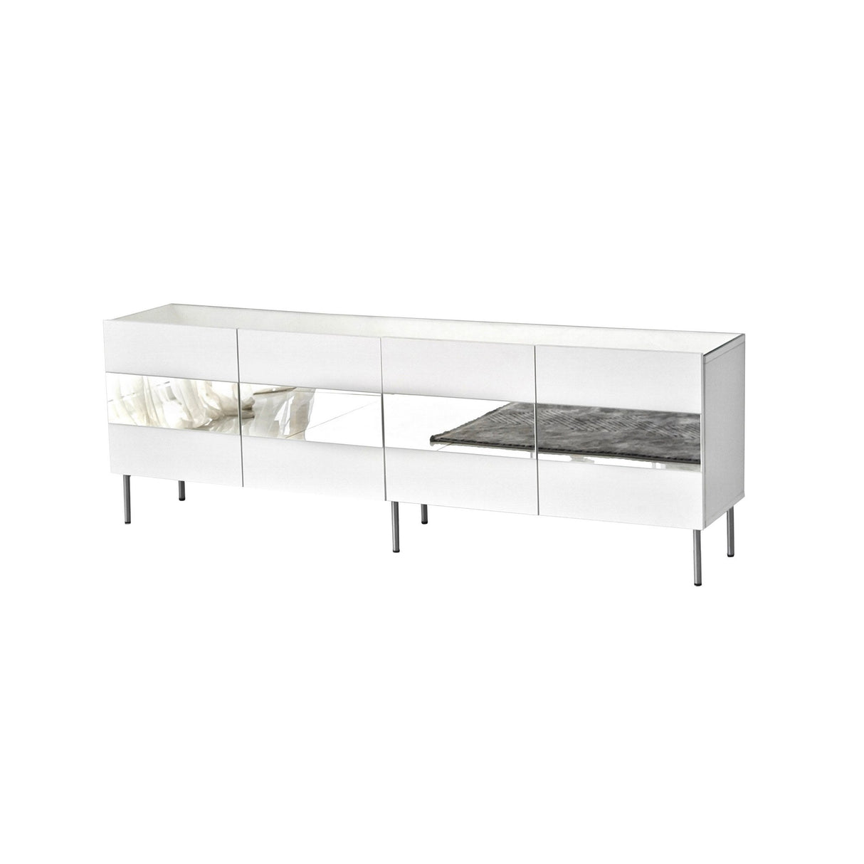 Comodă TV Leon, Diverse culori, 180x35x59 cm - Alb - Argintiu | SKU: 552NOS1531 | Comodă TV Leon, 180x35x59 cm, varianta Alb - Argintiu, produs pentru amenajarea locuinței, disponibil online în România la CasaMob