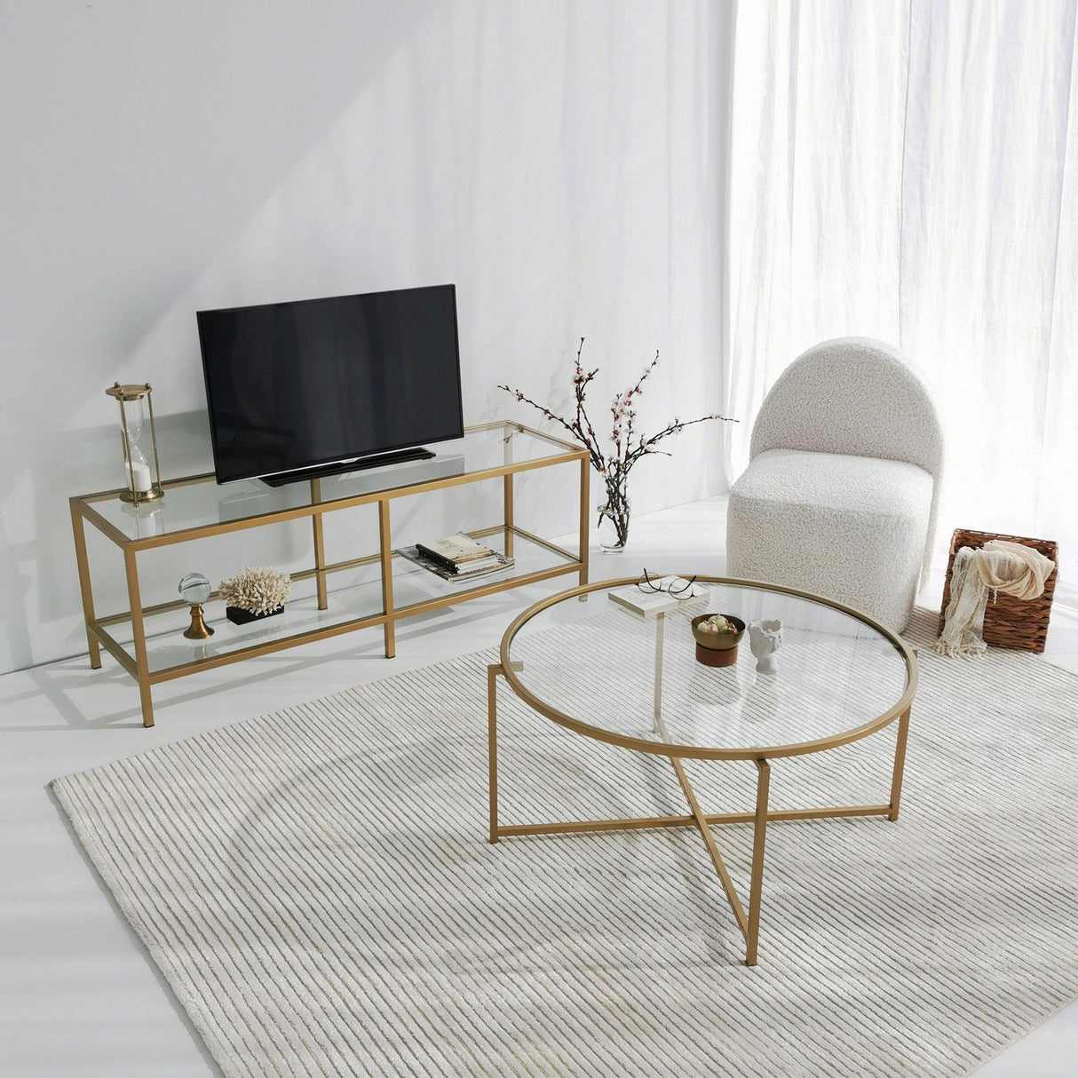 Comoda TV Basic Gold TV501, Aur, 40x45x130 cm