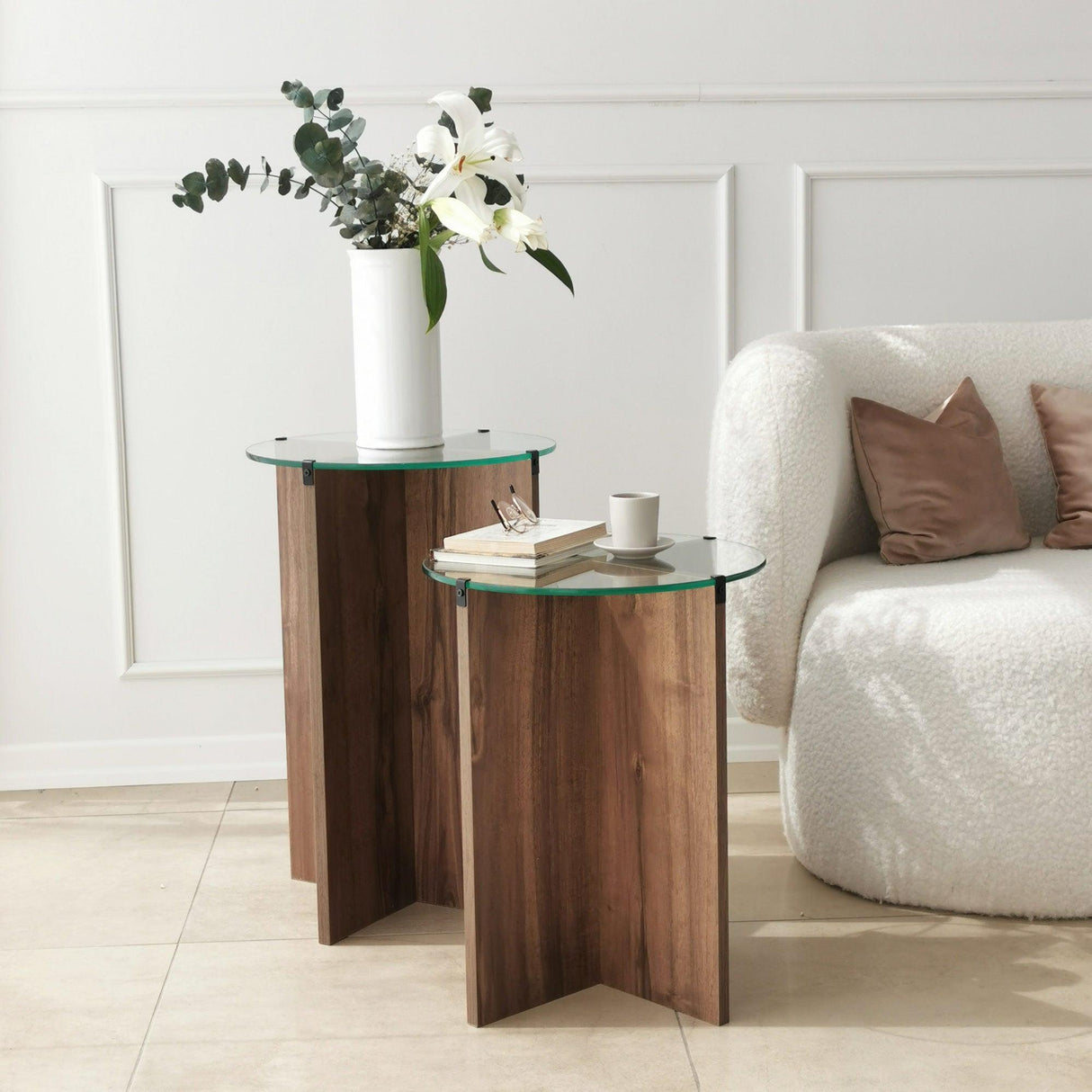 Măsuță de cafea Lily, Diverse culori, Diverse configurații, Diverse dimensiuni - Nuc - Ø40x45 cm - 2 bucăți | SKU: 552NOS2246 | Măsuță de cafea Lily, varianta Nuc - Ø40x45 cm - 2 bucăți, produs pentru amenajarea locuinței, disponibil online în România la CasaMob