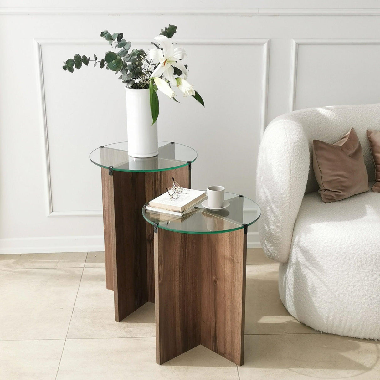 Măsuță de cafea Lily, Diverse culori, Diverse configurații, Diverse dimensiuni - Nuc - Ø40x45 cm - 2 bucăți | SKU: 552NOS2246 | Măsuță de cafea Lily, varianta Nuc - Ø40x45 cm - 2 bucăți, produs pentru amenajarea locuinței, disponibil online în România la CasaMob