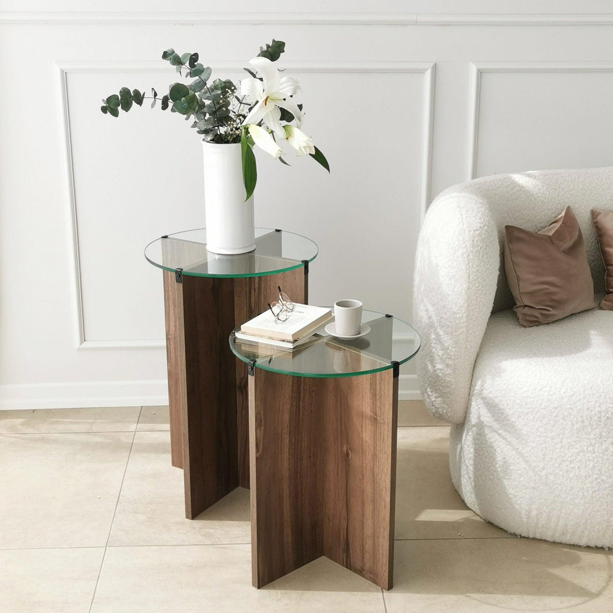 Nuc - Ø40x45 cm - 2 bucăți | SKU: 552NOS2246 | Măsuță de cafea Lily, varianta Nuc - Ø40x45 cm - 2 bucăți, produs pentru amenajarea locuinței, disponibil online în România la CasaMob
