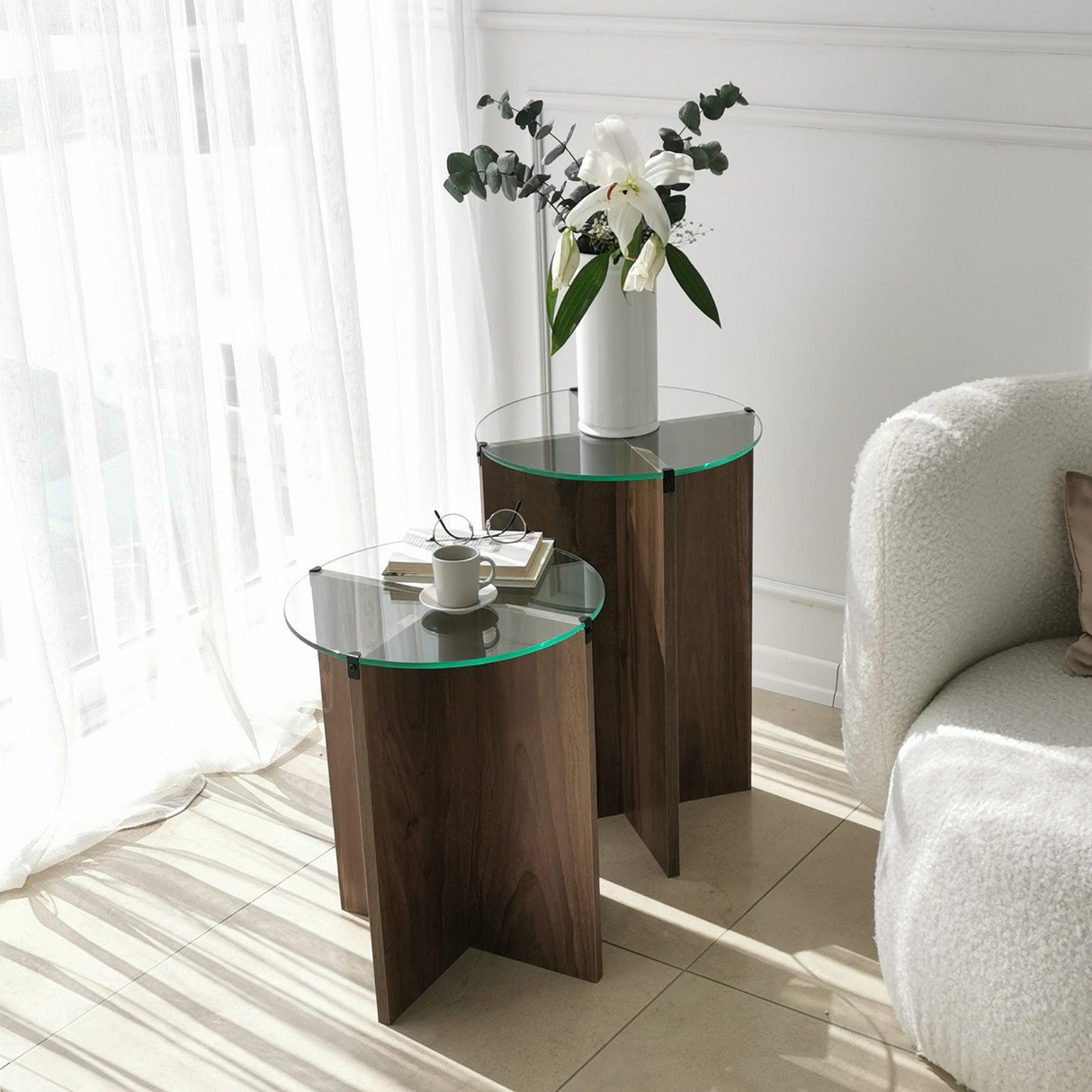 Măsuță de cafea Lily, Diverse culori, Diverse configurații, Diverse dimensiuni - Nuc - Ø40x45 cm - 2 bucăți | SKU: 552NOS2246 | Măsuță de cafea Lily, varianta Nuc - Ø40x45 cm - 2 bucăți, produs pentru amenajarea locuinței, disponibil online în România la CasaMob