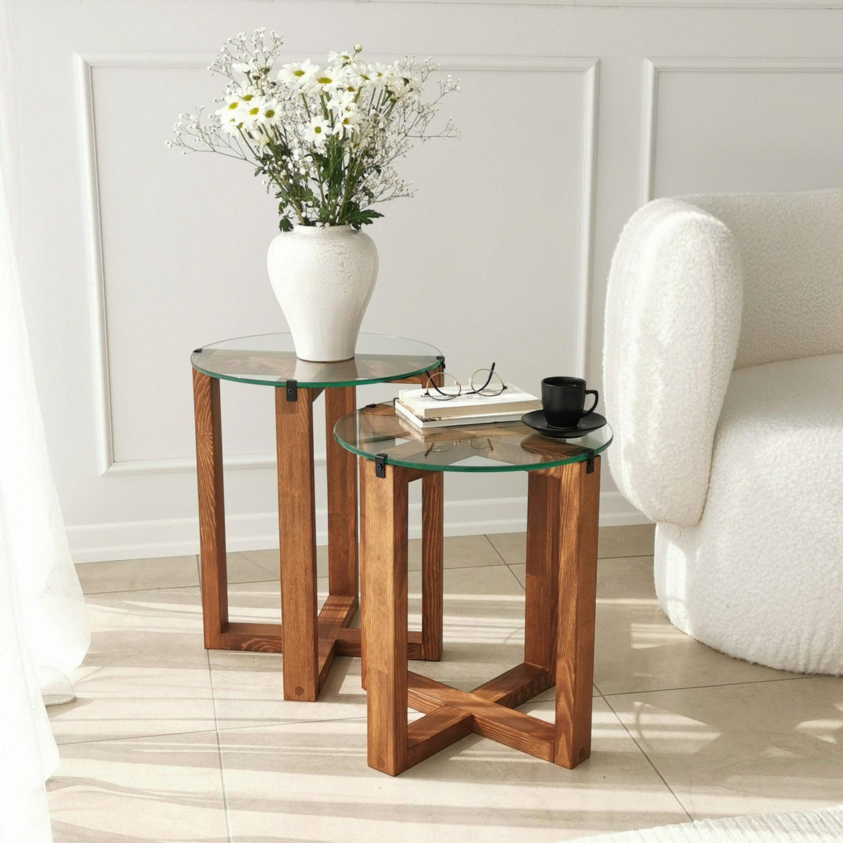 Măsuță de cafea Amalfi, Diverse culori, Diverse configurații, Diverse dimensiuni - Nuc - Ø40x45 cm - 2 bucăți | SKU: 552NOS2248 | Măsuță de cafea Amalfi, varianta Nuc - Ø40x45 cm - 2 bucăți, produs pentru amenajarea locuinței, disponibil online în România la CasaMob