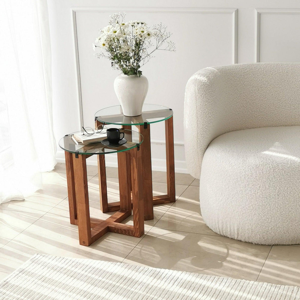 Măsuță de cafea Amalfi, Diverse culori, Diverse configurații, Diverse dimensiuni - Nuc - Ø40x45 cm - 2 bucăți | SKU: 552NOS2248 | Măsuță de cafea Amalfi, varianta Nuc - Ø40x45 cm - 2 bucăți, produs pentru amenajarea locuinței, disponibil online în România la CasaMob