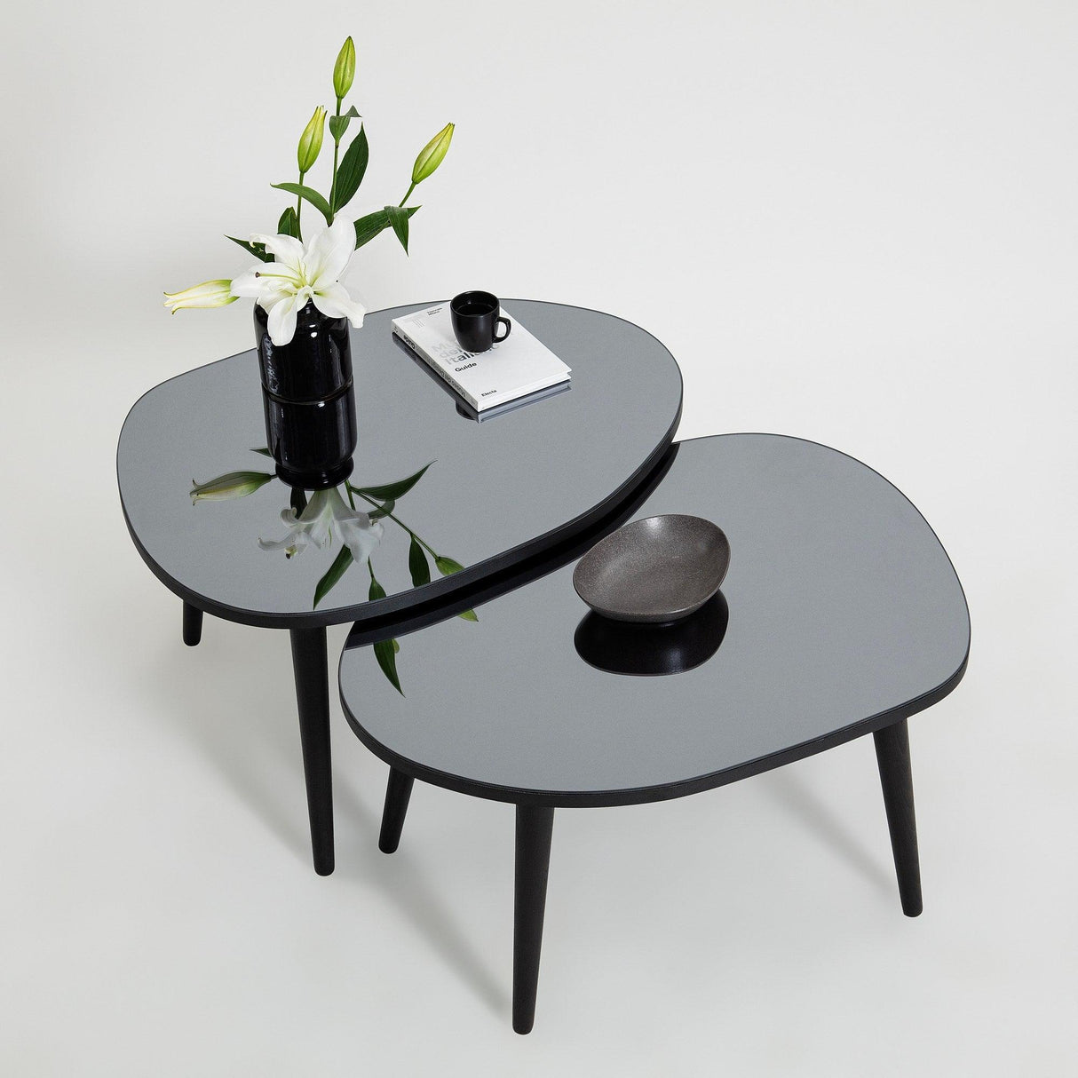Set Masuta de Cafea Gusto 2 bucati cu Sticla Securizata, 75 x 38 x 55 cm - Fumul Negru, SKU 552NOS2276