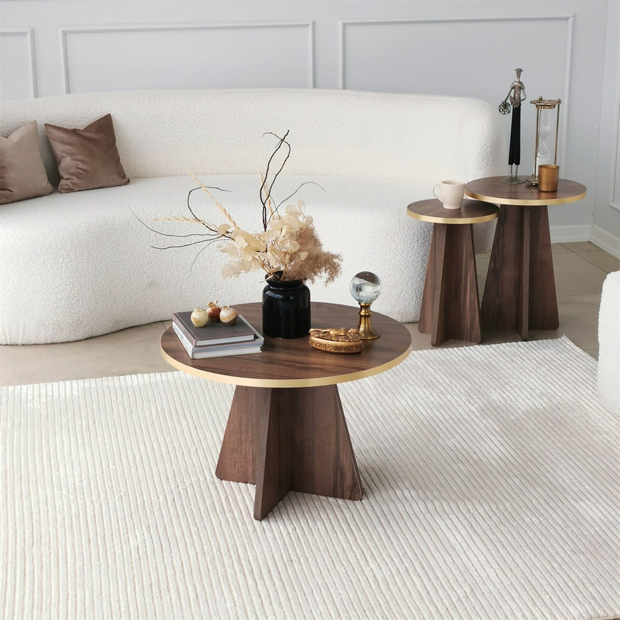 Măsuță de cafea Mushroom - Gold, Walnut v2, Auriu - Nuc, 60x60x40 cm