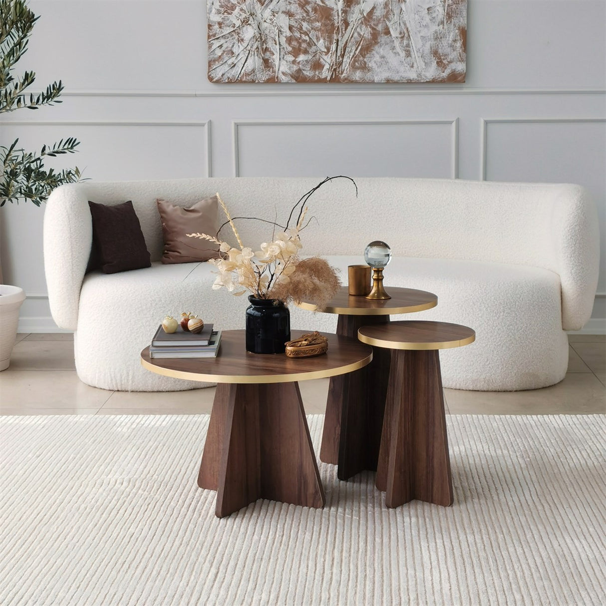 Măsuță de cafea Mushroom - Gold, Walnut v2, Auriu - Nuc, 60x60x40 cm