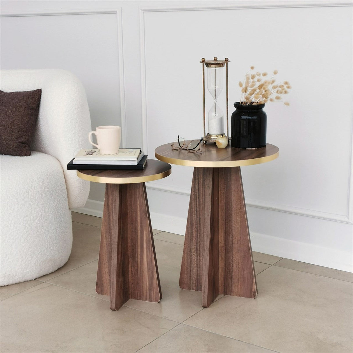 Măsuță de cafea Mushroom 2, Diverse culori, 40x40x50 cm - Auriu - Nuc | SKU: 552NOS2374 | Măsuță de cafea Mushroom 2, 40x40x50 cm, varianta Auriu - Nuc, produs pentru amenajarea locuinței, disponibil online în România la CasaMob