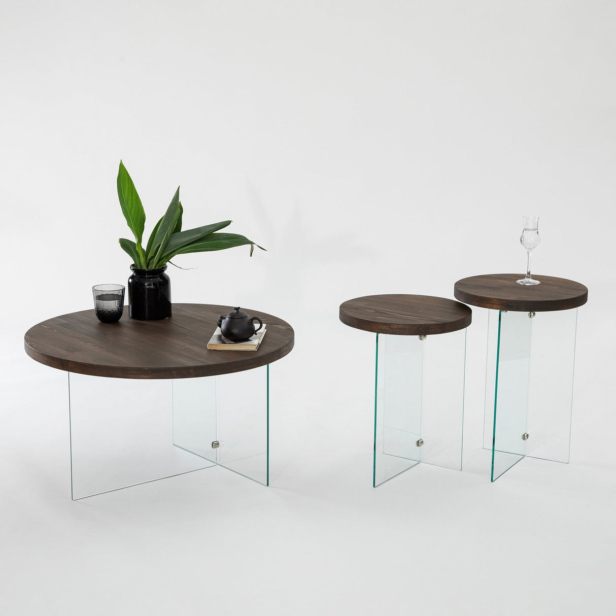 Măsuță de cafea Serenity, Diverse culori - Transparent - Nuc | SKU: 552NOS2407 | Măsuță de cafea Serenity, varianta Transparent - Nuc, produs pentru amenajarea locuinței, disponibil online în România la CasaMob