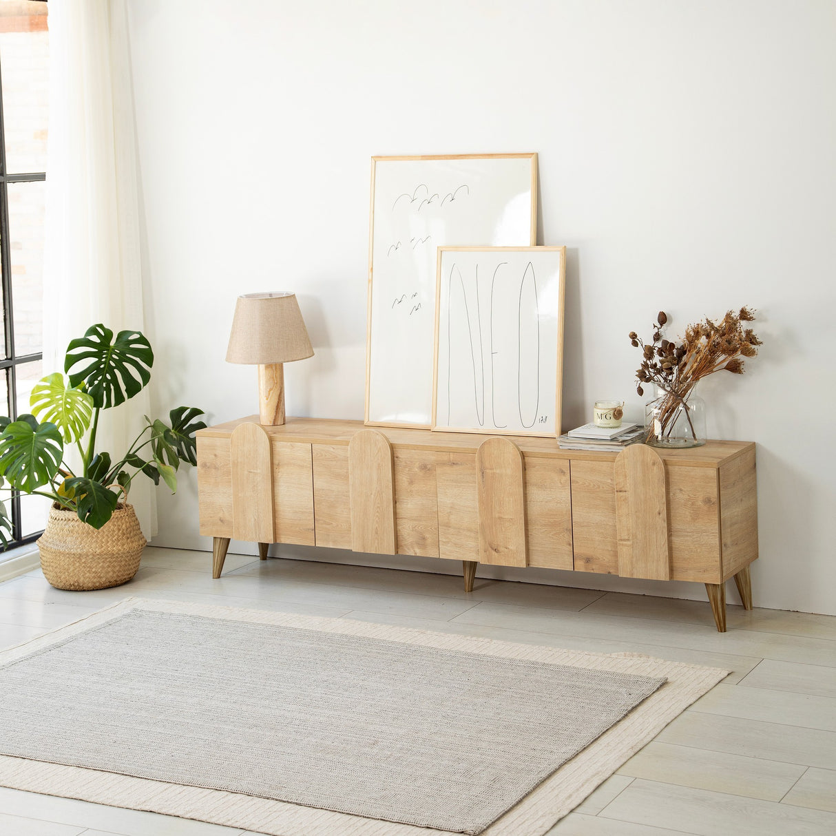 Comodă TV New Line - Sapphire Oak v2, Stejar, 180x35x50 cm