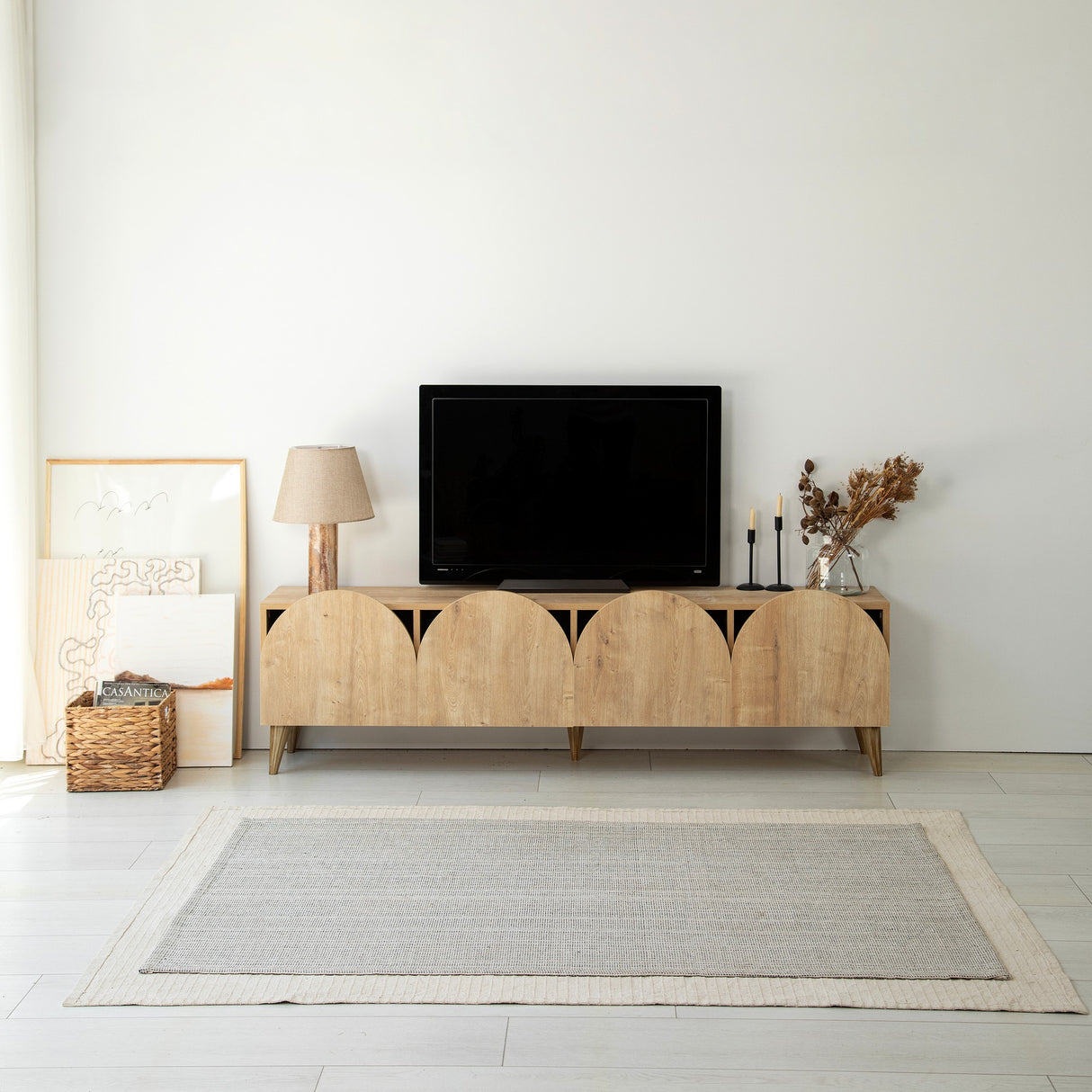 Comodă TV Mesta - Sapphire Oak v2, Stejar, 180x35x50 cm