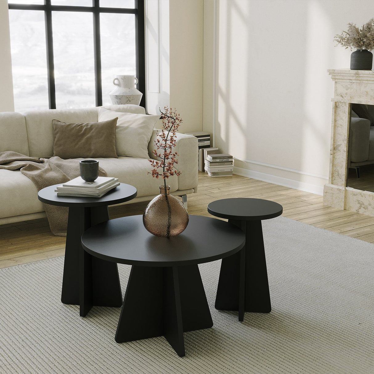 Măsuță de cafea Mushroom 3, Negru, 60x60x40 cm