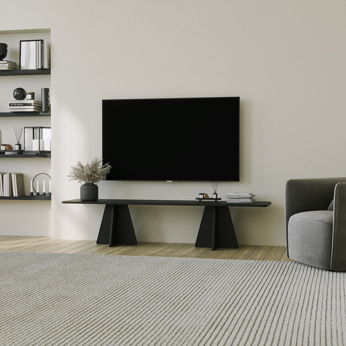 Comodă TV Mushroom, Diverse culori, 180x42x40 cm - Negru | SKU: 552NOS2478 | Comodă TV Mushroom, 180x42x40 cm, varianta Negru, produs pentru amenajarea locuinței, disponibil online în România la CasaMob