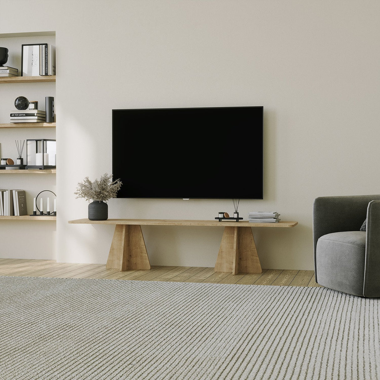 Comodă TV Mushroom, Diverse culori, 180x42x40 cm - Stejar safir | SKU: 552NOS2493 | Comodă TV Mushroom, 180x42x40 cm, varianta Stejar safir, produs pentru amenajarea locuinței, disponibil online în România la CasaMob